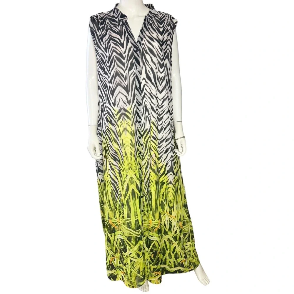 Ashley Stewart Maxi Dress 26W Zebra Tropical Jungle Plus Bold Y2K Statement Chic